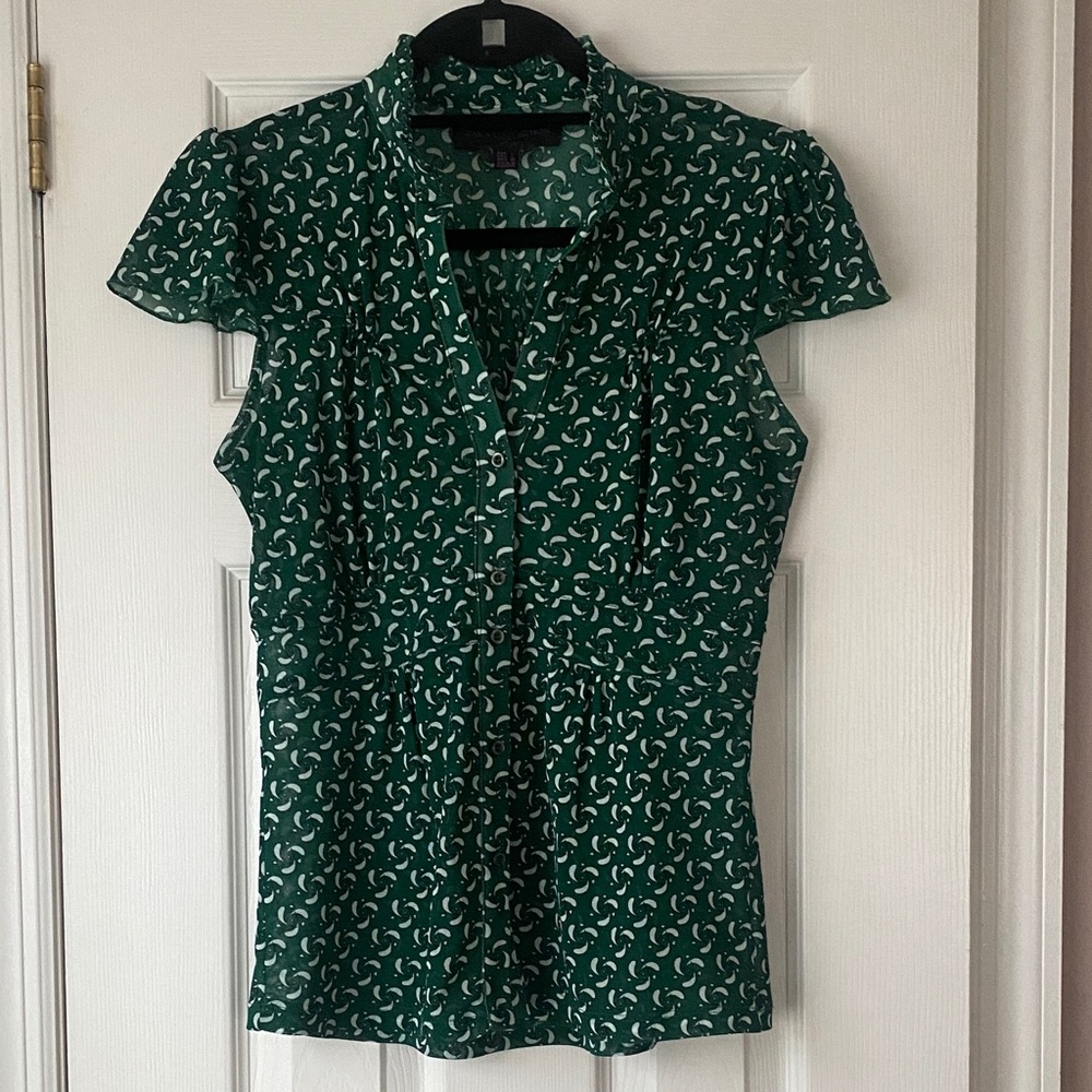 Zara Green and White Patterned Blouse